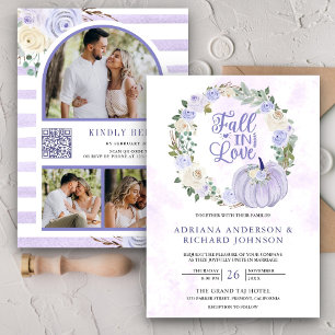 Invitación Rosas de Lavanda Calabaza Foto Boda de código QR
