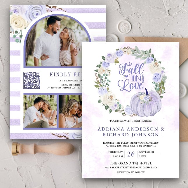 Invitación Rosas de Lavanda Calabaza Foto Boda de código QR (Subido por el creador)