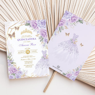 Invitación Rosas de Lavender Lilac Quinceañera Princess Birth