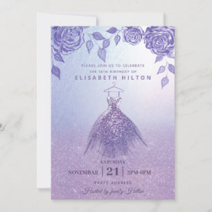 Invitación Rosas de Lilac vestido moderno Purpurina dulce die