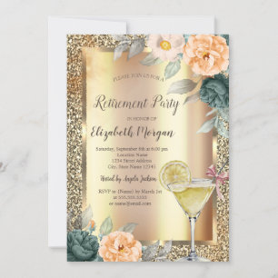 Invitación Rosas de limón cóctel brillo dorado Jubilación 