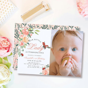 Invitación Rosas de Little Lady Ladybug Chica de fotografía P