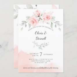 Invitación Rosas de los Bliss rosados y Boda de la vegetación