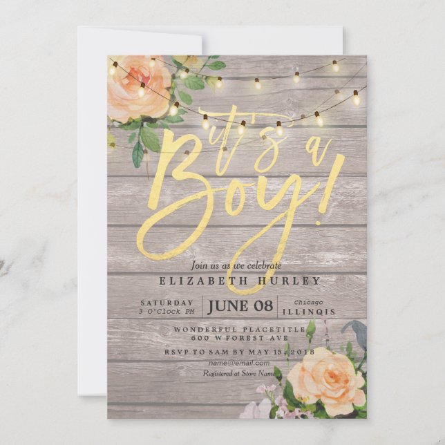 Invitación Rosas de Madera Rusa Floral String Light Baby Show (Anverso)