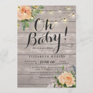Invitación Rosas de Madera Rusa Floral String Light Baby Show