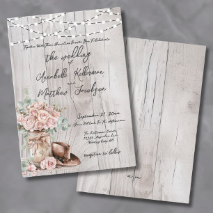 Invitación Rosas de Madera Rústica Elegante Boda de Campo