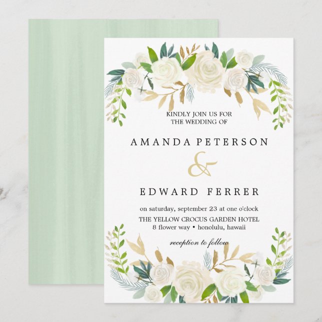 Invitación Rosas de Marfil boda Mint (Anverso / Reverso)