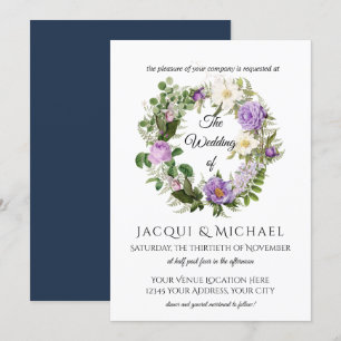 Invitación Rosas de marfil de la marina en Lavender con Boda 