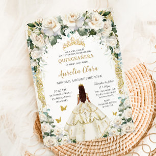 Invitación Rosas de marfil de la Princesa Quinceañera