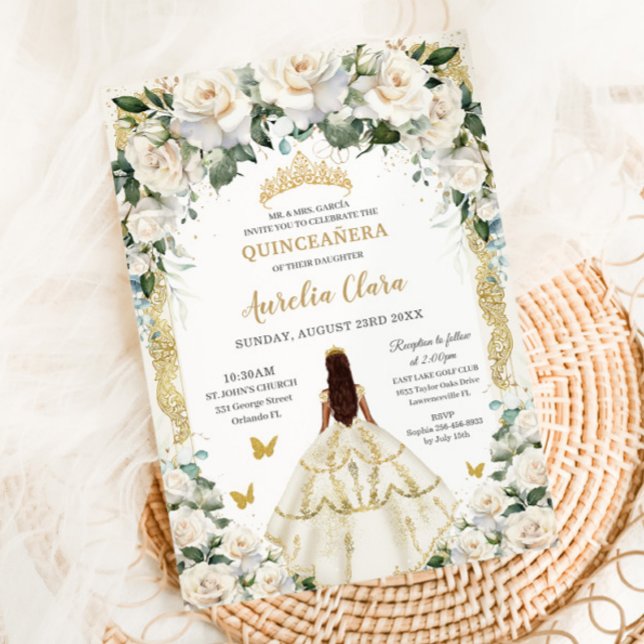 Invitación Rosas de marfil de la Princesa Quinceañera (Subido por el creador)