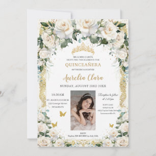 Invitación Rosas de marfil de la Princesa Quinceañera Champag
