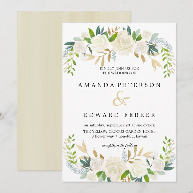 Invitación Rosas de Marfil Floral boda rosa (Anverso / Reverso)