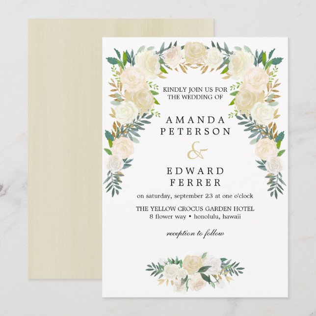 Invitación Rosas de Marfil Floral Garland boda rosado (Anverso / Reverso)