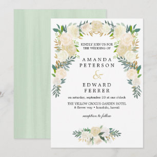 Invitación Rosas de Marfil Floral hierba boda menta rubor