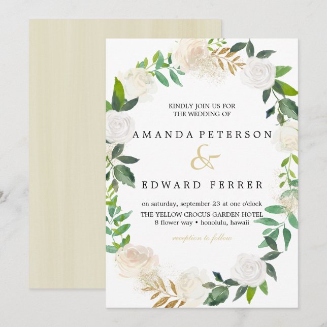 Invitación Rosas de Marfil Floral lloran boda rosa (Anverso / Reverso)