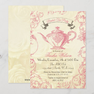 Invitación Rosas de marfil rosados invitan a un té de novia