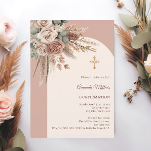 Invitación Rosas de marfil sonrosadas arco de terracota Confi