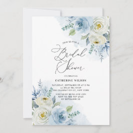 Invitación Rosas de marfil y azul acuarela ducha de novia