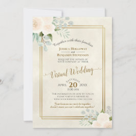 Invitación Rosas de marfil y Eucalyptus Boda virtual elegante