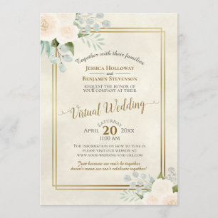 Invitación Rosas de marfil y Eucalyptus Boda virtual elegante
