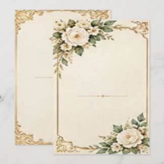 Invitación Rosas de Marfil y Marco de Oro Ornamentado para Bo