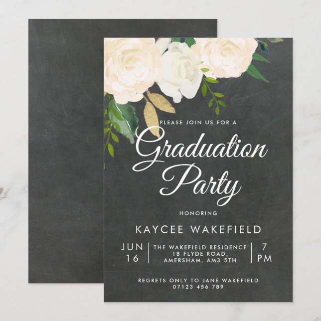 Invitación Rosas de marfil y partido de graduación de Purpuri (Anverso / Reverso)