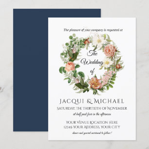 Invitación Rosas de marina y de marfil de Rubor con Fern Wrea