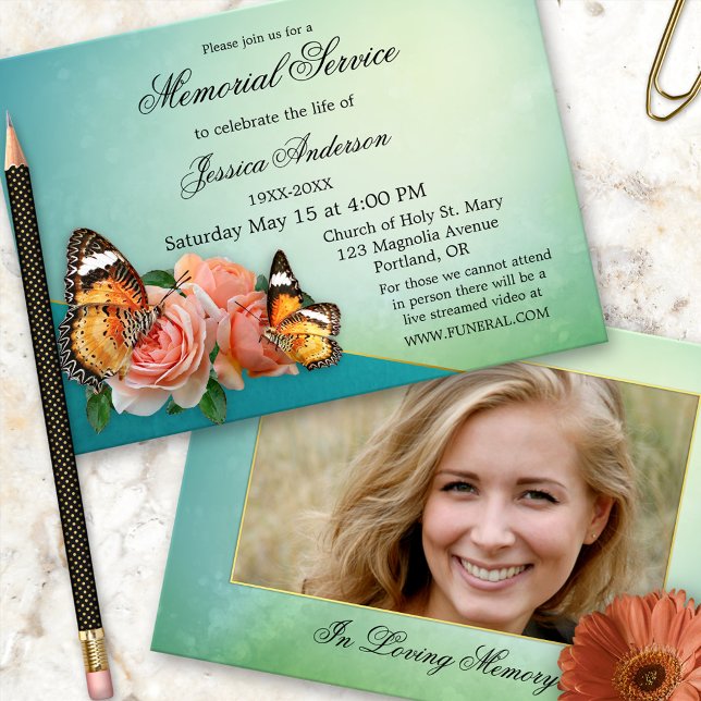 Invitación Rosas de mariposa Foto Servicio funeral (Subido por el creador)