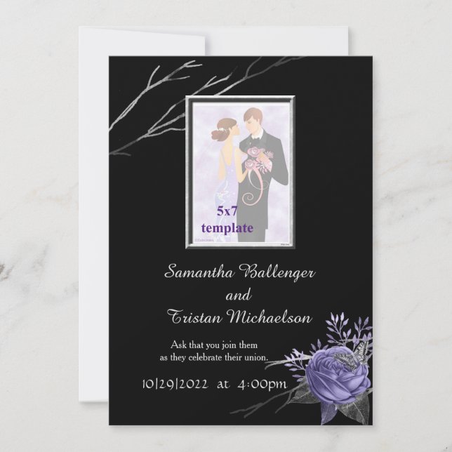 Invitación Rosas de mariposa plateada y morada matrimonio ele (Anverso)