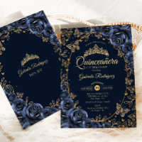 Rosas de mariposas de oro de la marina Quinceanera