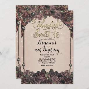 Invitación Rosas de Mauve Spice Purpurina Sparkle Sweet 16 16