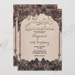 Invitación Rosas de Mauve Spice Sparkle 15 Quinceañera 15