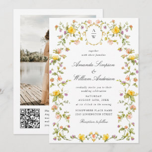 Invitación Rosas de Meadow Pastel Boda Floral Código QR Foto