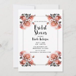 Invitación Rosas de melocotón coral delicado para ducha de no