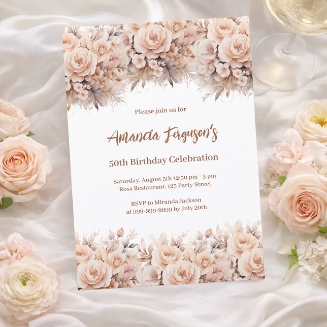 Invitación Rosas de melocotón crema cumpleaños (Subido por el creador)