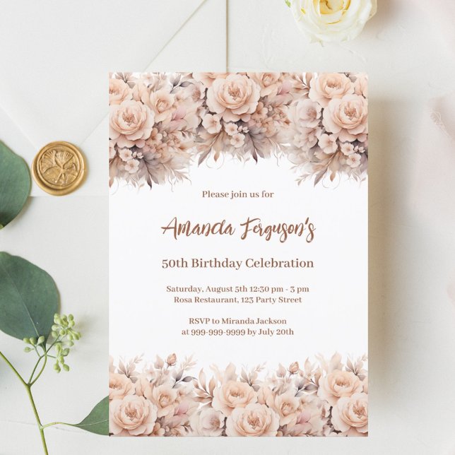 Invitación Rosas de melocotón crema cumpleaños (Subido por el creador)