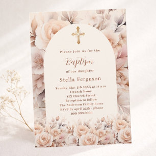 Invitación Rosas de melocotón crema floran arco Bautismo
