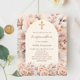 Invitación Rosas de melocotón crema floran Primera comunión