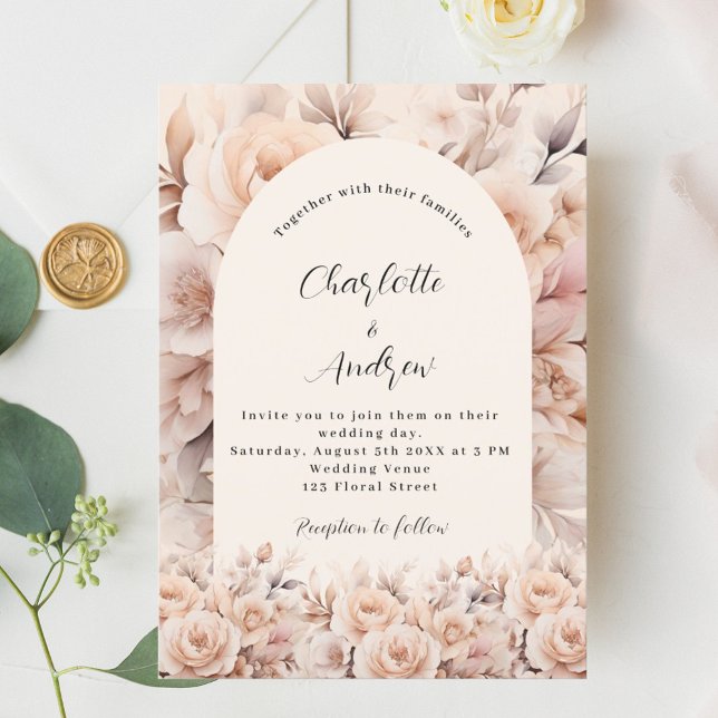Invitación Rosas de melocotón floran boda elegante arco (Subido por el creador)