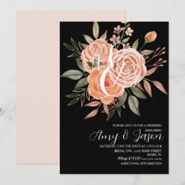 Invitación Rosas de melocotón vintage florales acuarela boda 