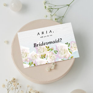 Invitación Rosas de menta rosa de madera blanca y rústica