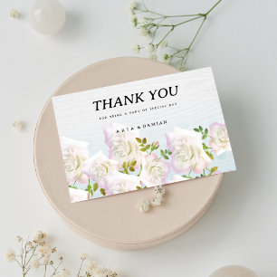Invitación Rosas de menta rosa de madera blanca y rústica Gra