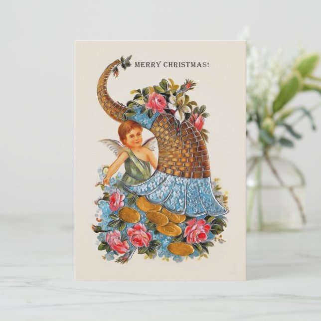 Invitación Rosas de Merry Christmas Angel Coins Cornucopia (Anverso de pie)
