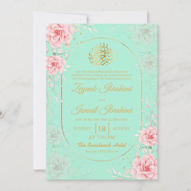 Invitación Rosas de moda Boda musulmana islámica de oro (Anverso)