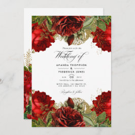 Invitación Rosas de Moda Borgoña y Oro Vintage Boda foto