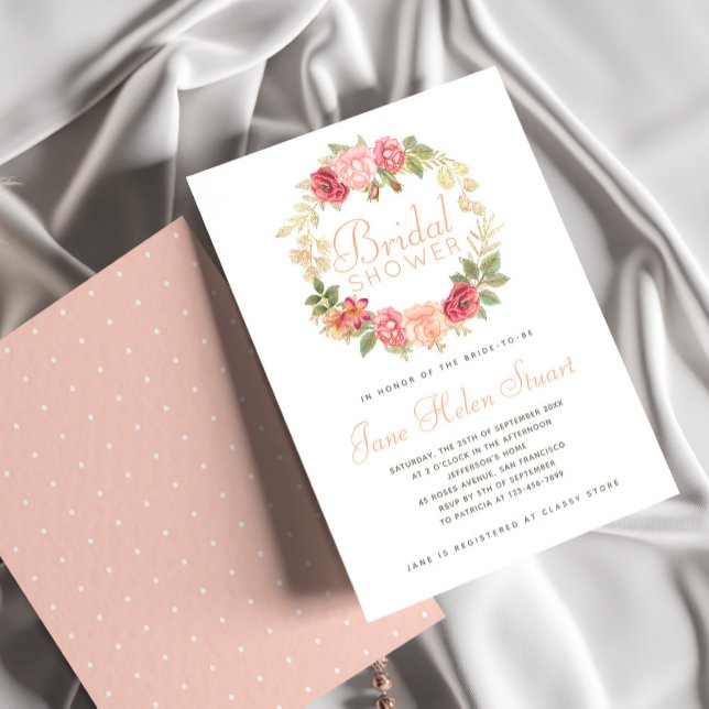 Invitación rosas de moda con ducha de novia blanca rosa y mel (Subido por el creador)