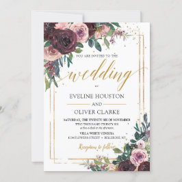 Invitación Rosas de moda flores rosadas polvorientas purpurin