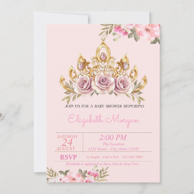 Invitación Rosas de moda Tiara Floral Baby Shower (Anverso)