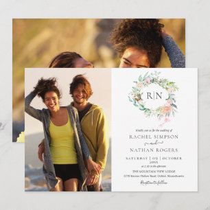 Invitación Rosas de monograma Verde floral 2 Foto Boda