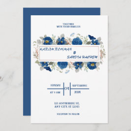 Invitación Rosas de Naranja terrenal Boda azul de la Marina F